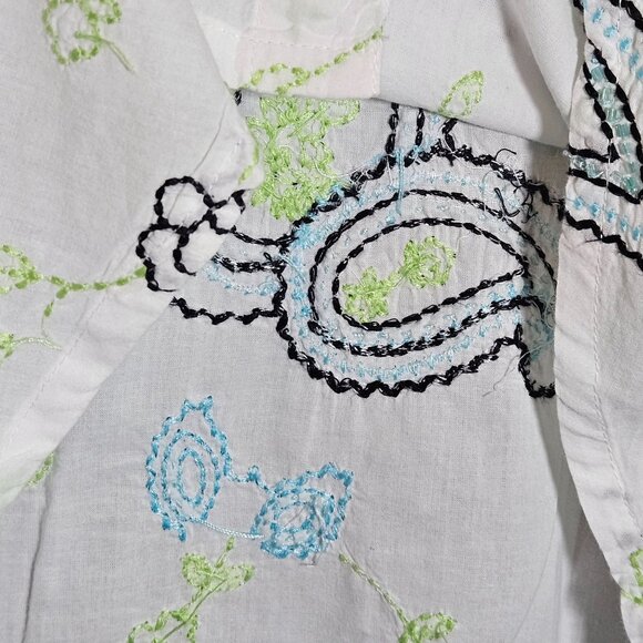 VTG Bleu Bayou Embroidered Boho Button-Up Shirt Paisley & Floral Med Cottage Cor - Picture 7 of 14